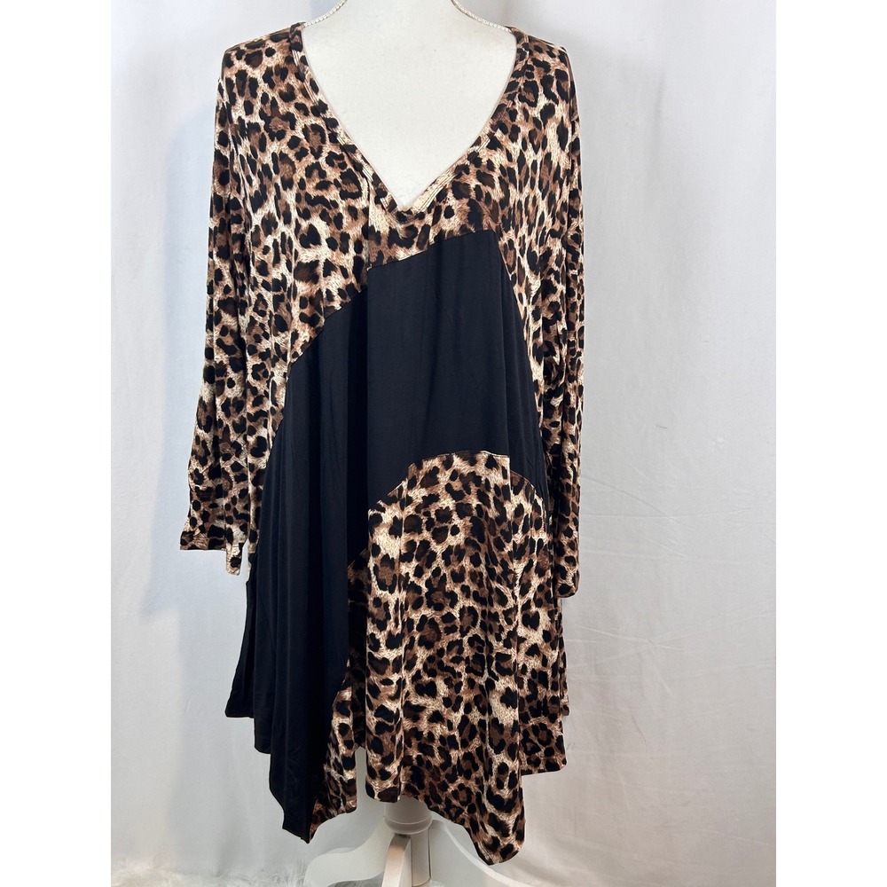 LARACE Leopard Print Colorblock V-Neck‎ Sharkbite Hem Tunic Top Plus Size 5X